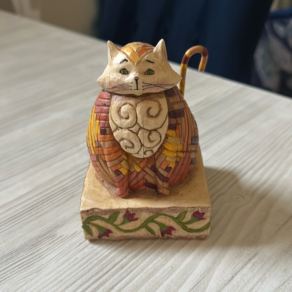 Jim Shore Heartwood Creek Yellow and Brown Folk Art Cat Figurine- Elijah